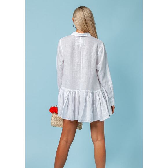 Claudio Milano 100% Linen Tunic Italian Style Button Down Shirt Dress Size Small - Picture 2 of 12